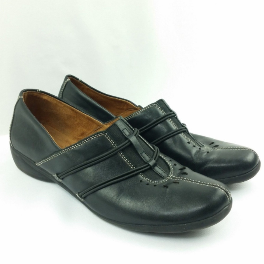 Naturalizer 10 Black Leather Slip On Flat Loafers